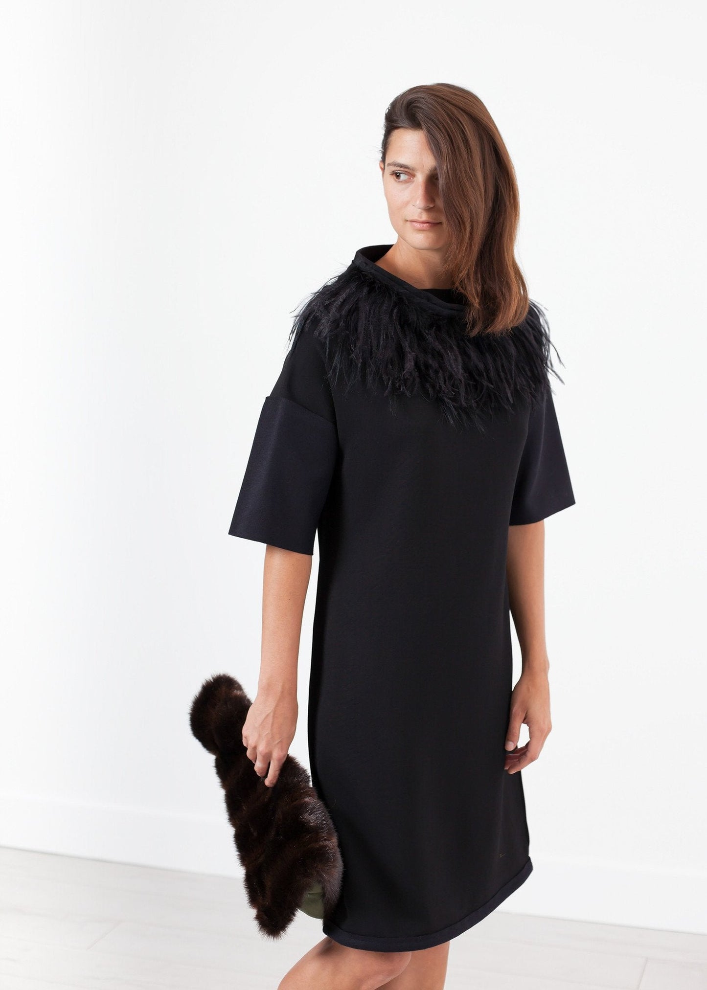 Kleid Straußenfeder in Schwarz