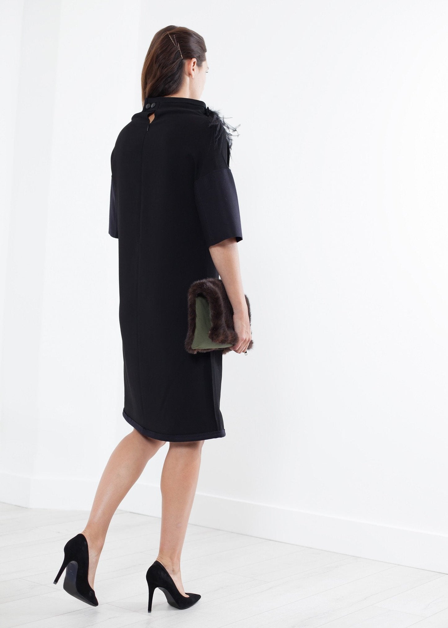 Kleid Straußenfeder in Schwarz