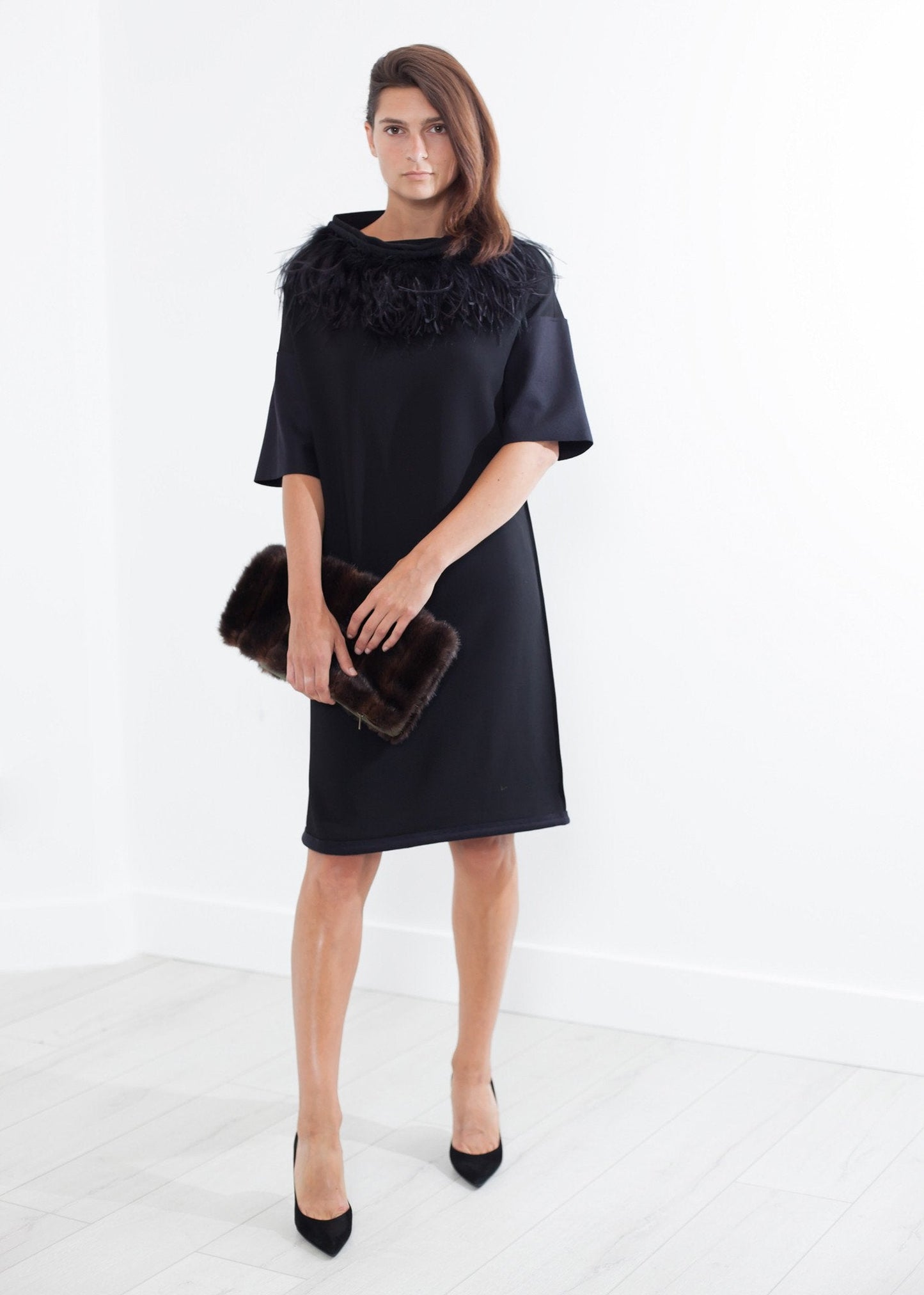 Kleid Straußenfeder in Schwarz