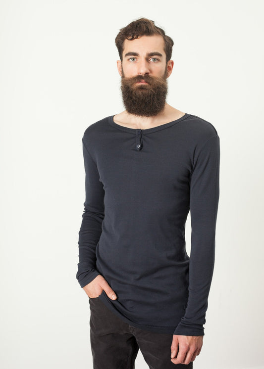 Baumwoll-Henley in Blaugrau